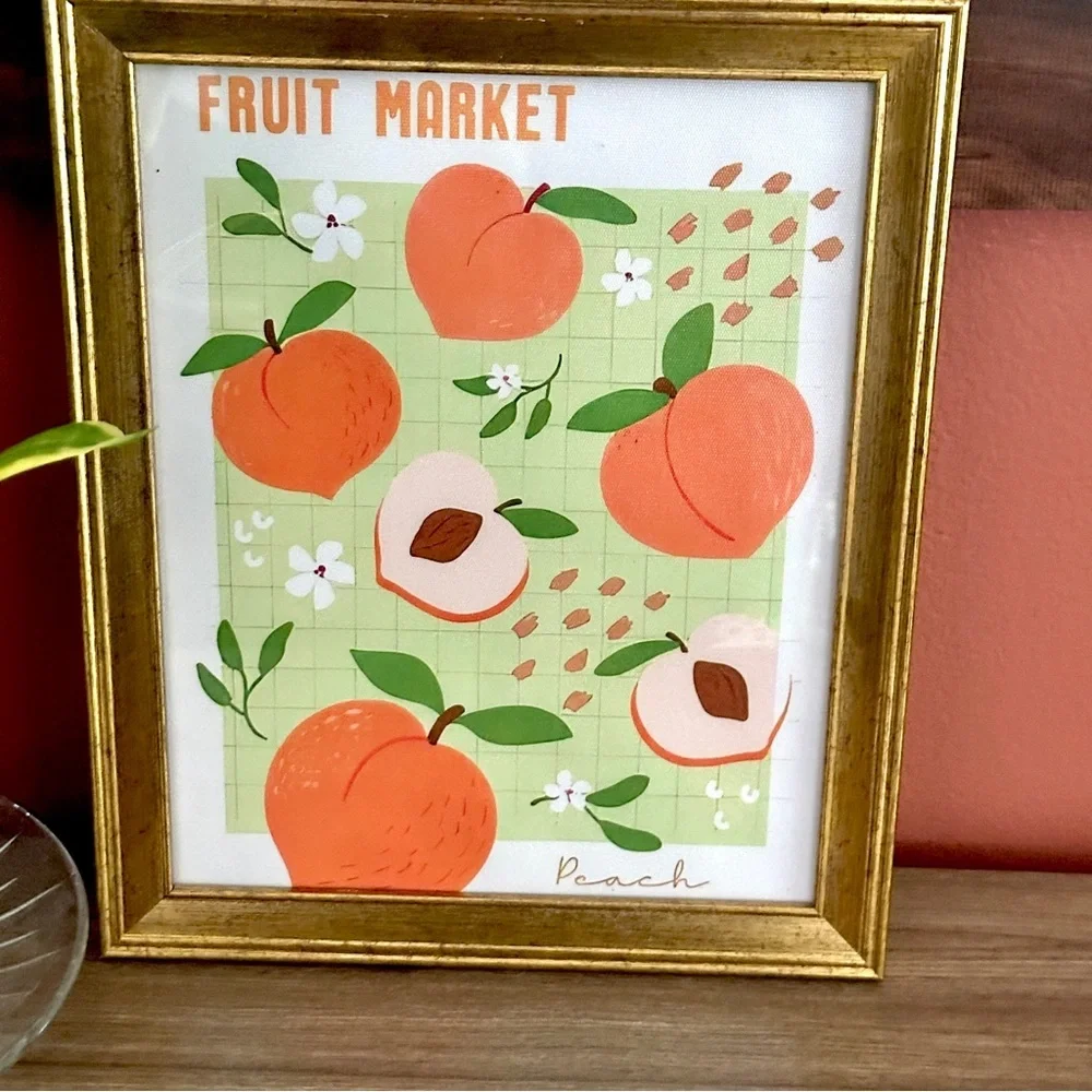 Fruit Market Peaches Retro Canvas Print Gold Framed Wall Hanging Art Flower